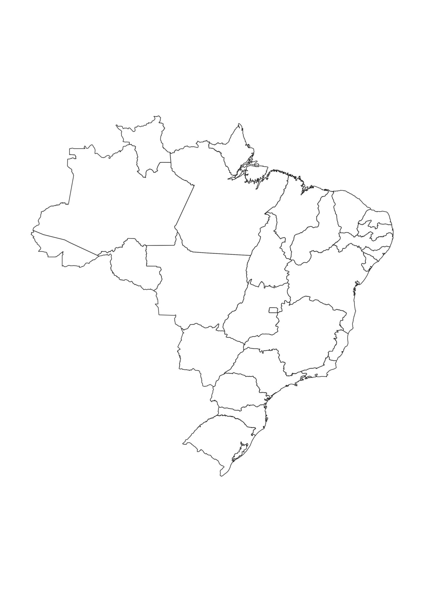 Mapa dos estados brasileiros em preto e branco (para colorir)