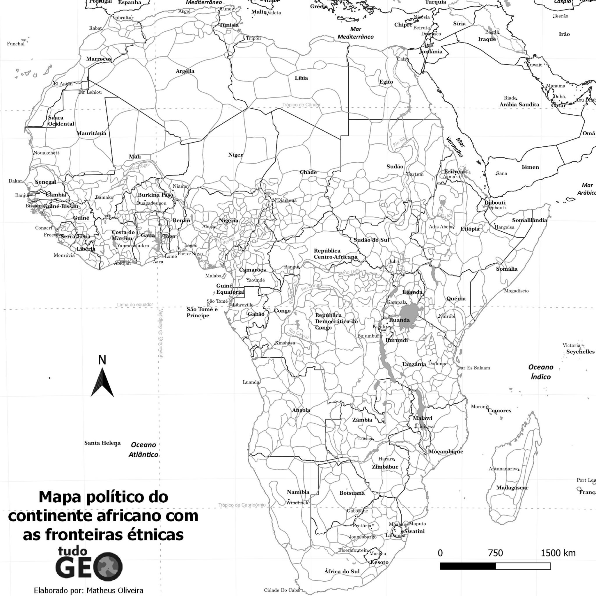 Mapa das fronteiras étnicas da África para colorir