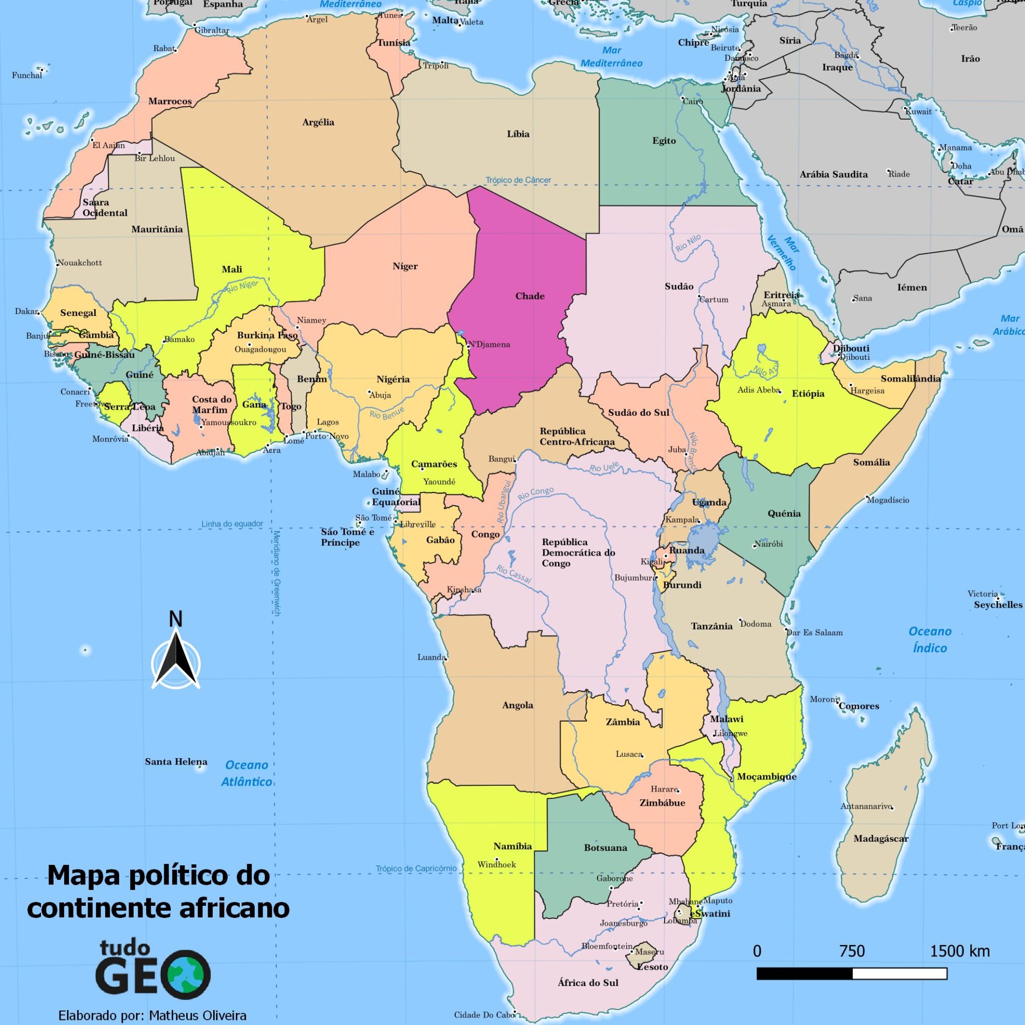 Mapa político do continente africano