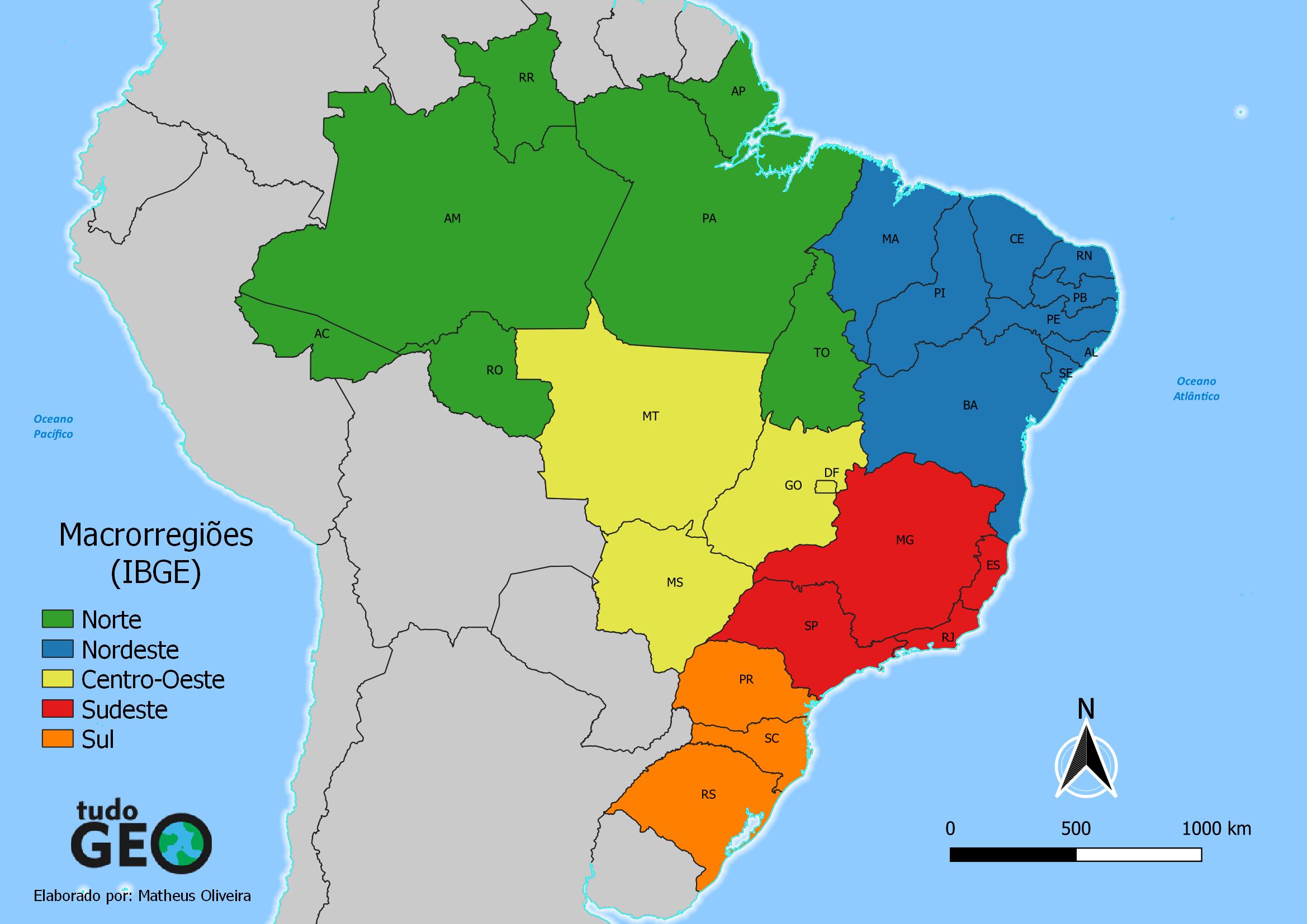 Mapa das Macrorregiões do Brasil (IBGE) - TudoGeo