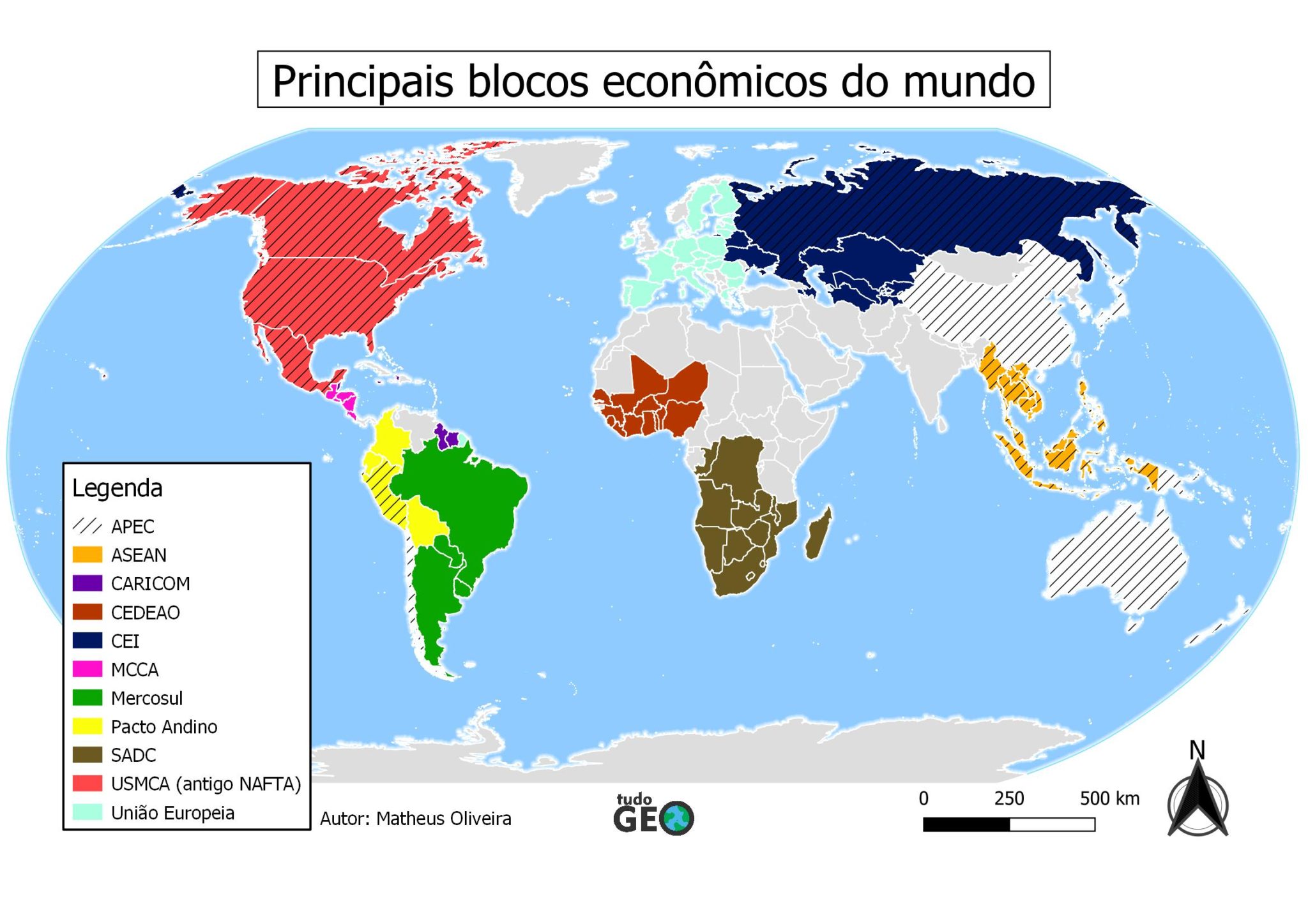 Mapa dos principais blocos econômicos do mundo
