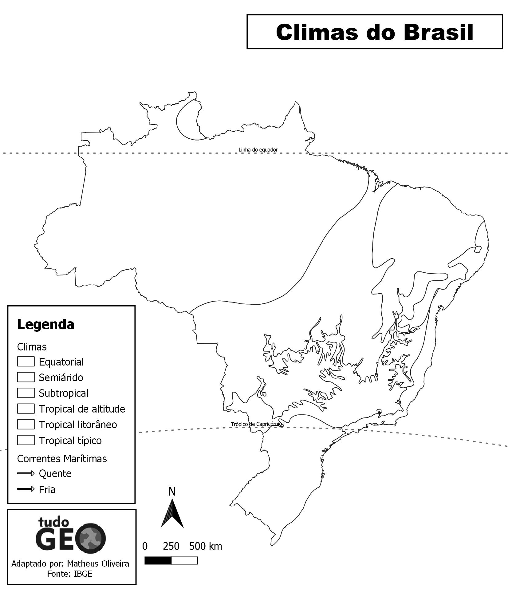 Mapa dos climas do Brasil em preto e branco para colorir