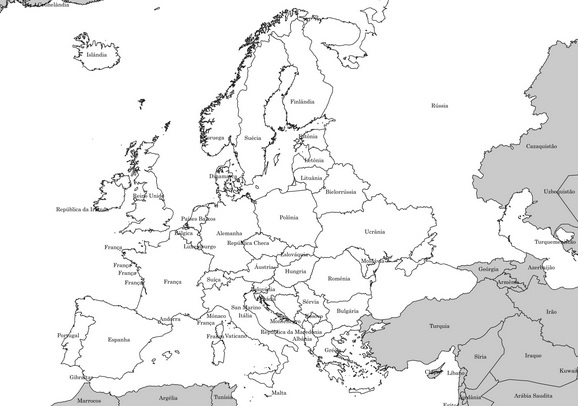 Mapa do continente europeu em preto e branco