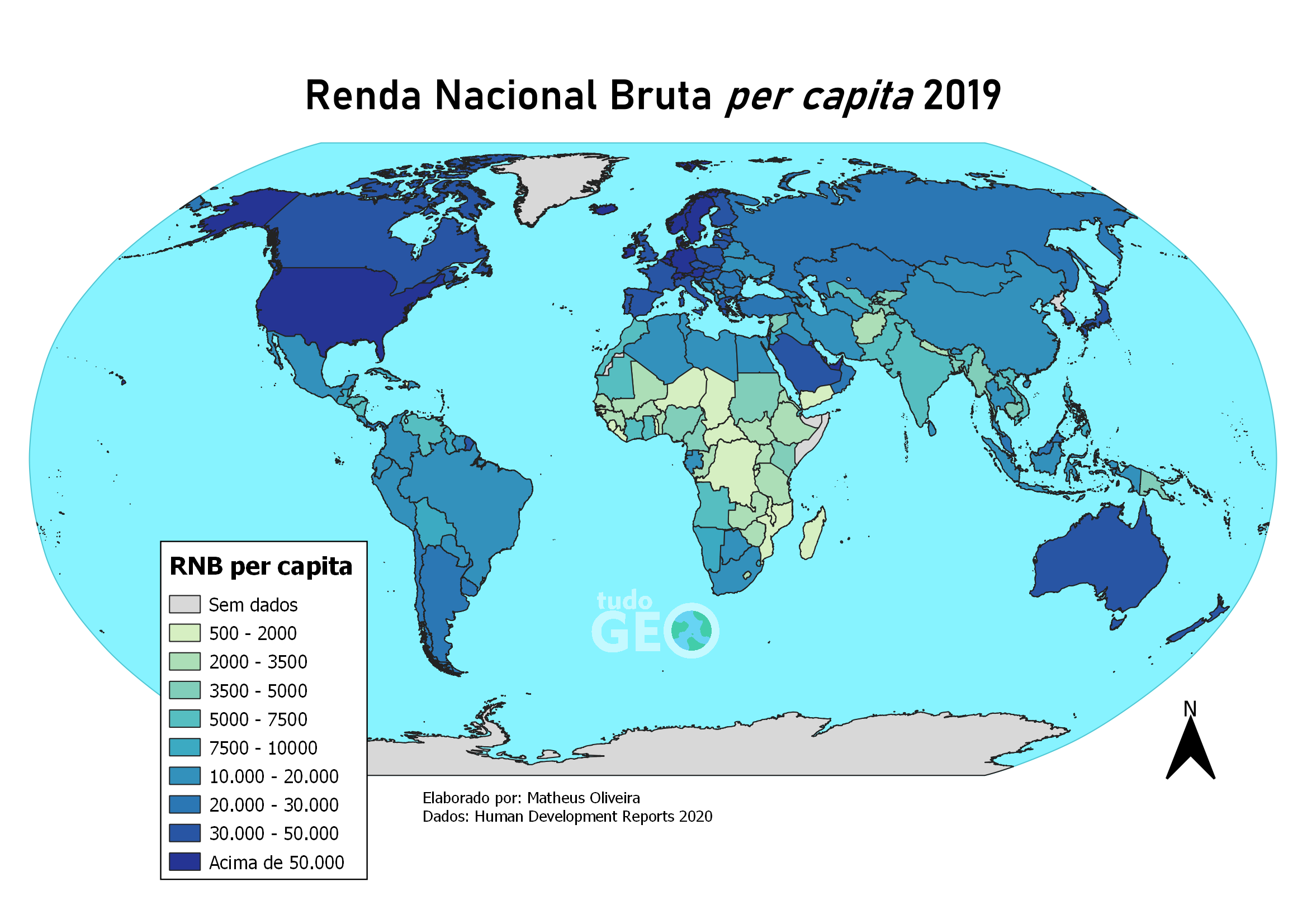 Mapa da Renda Nacional Bruta per capita 2019